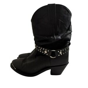 Shyanne Tammye Slouch Harness Boots Black Leather Round Toe SBI13LA Women's 7.5